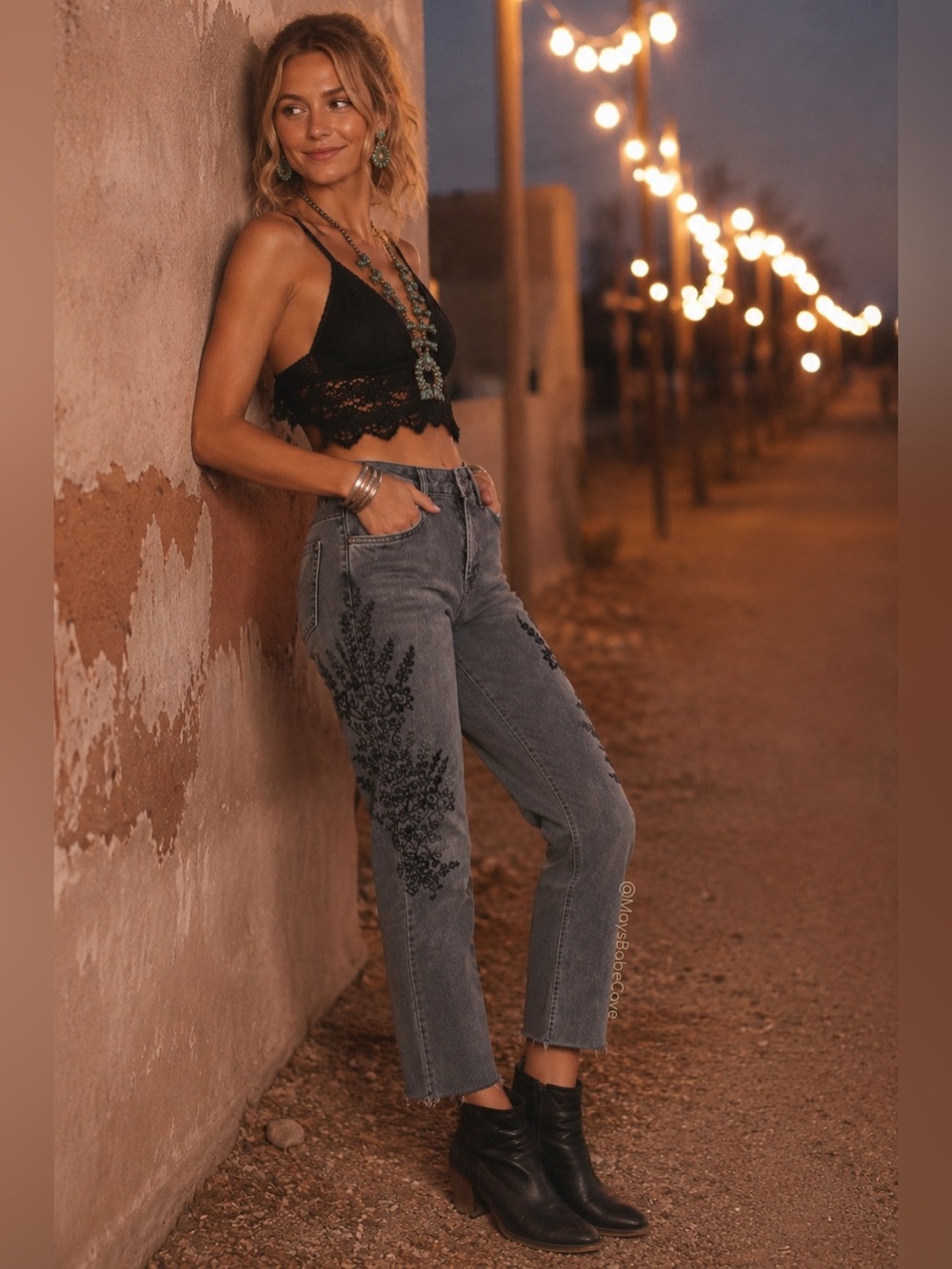 Free People Gray Embroidered Girlfriend High Rise Frayed Hem Straight Jeans